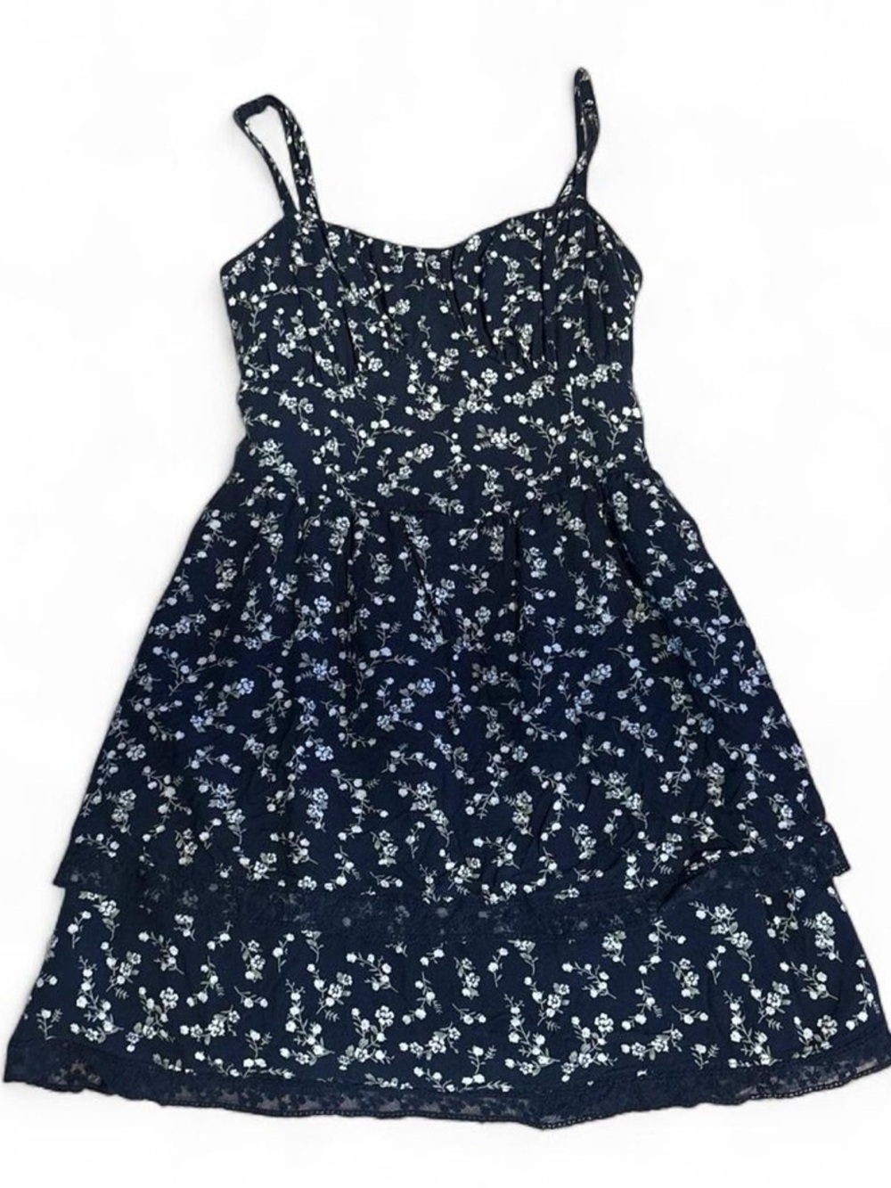 Hollister Navy Floral Lace Tiered Sundress